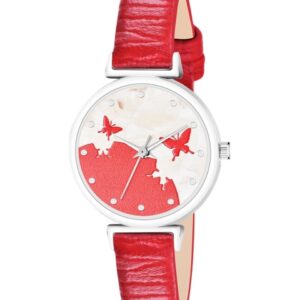 THE SHOPOHOLIC Dial & Leather Straps Analogue Watch AB64-RED