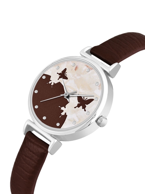 THE SHOPOHOLIC Printed Dial & Leather Straps Analogue Watch AB64-BROWN