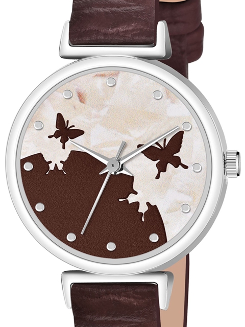 THE SHOPOHOLIC Printed Dial & Leather Straps Analogue Watch AB64-BROWN