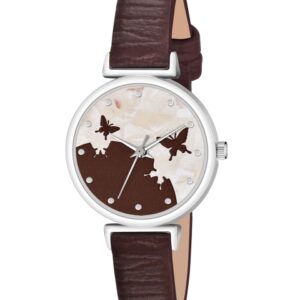 THE SHOPOHOLIC Printed Dial & Leather Straps Analogue Watch AB64-BROWN