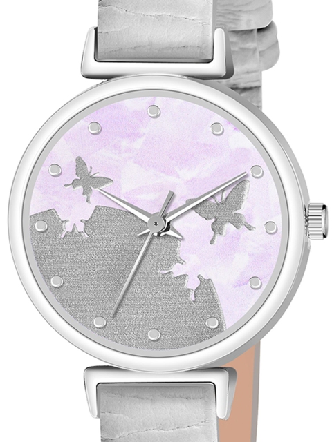 THE SHOPOHOLIC Printed Dial & Leather Straps Analogue Watch AB64-GREY