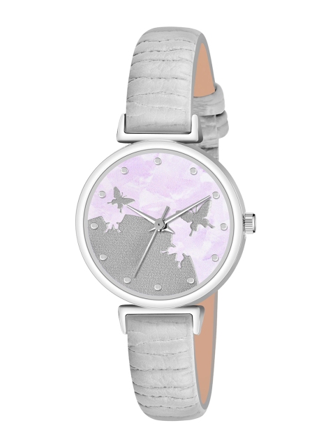 THE SHOPOHOLIC Printed Dial & Leather Straps Analogue Watch AB64-GREY