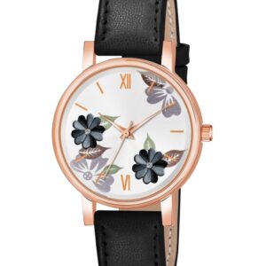 THE SHOPOHOLIC Printed Dial & Leather Straps Analogue Watch K-BLACK