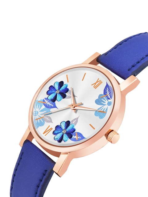 THE SHOPOHOLIC Printed Dial & Leather Straps Analogue Watch K-BLUE