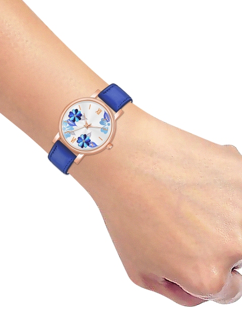 THE SHOPOHOLIC Printed Dial & Leather Straps Analogue Watch K-BLUE