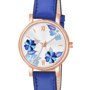 THE SHOPOHOLIC Printed Dial & Leather Straps Analogue Watch K-BLUE