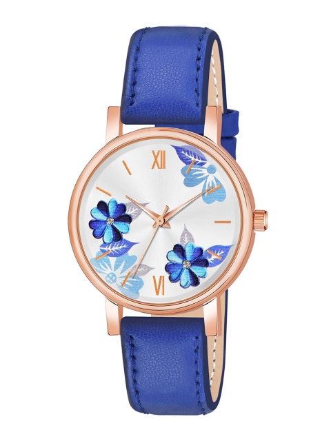 THE SHOPOHOLIC Printed Dial & Leather Straps Analogue Watch K-BLUE