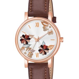 THE SHOPOHOLIC Printed Dial & Leather Straps Analogue Watch K-BROWN