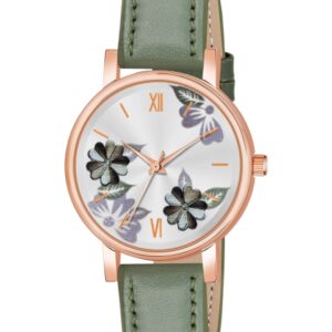 THE SHOPOHOLIC Printed Dial & Leather Straps Analogue Watch K-GREEN
