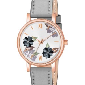 THE SHOPOHOLIC Printed Dial & Leather Straps Analogue Watch K-GREY