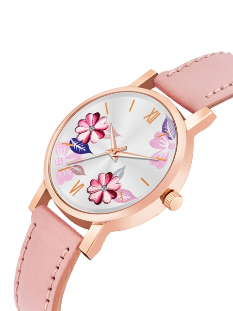 THE SHOPOHOLIC Printed Dial & Leather Straps Analogue Watch K-PEACH