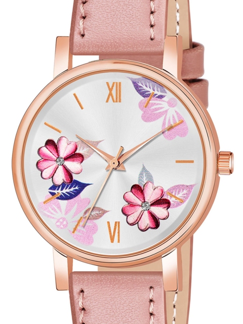 THE SHOPOHOLIC Printed Dial & Leather Straps Analogue Watch K-PEACH