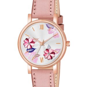THE SHOPOHOLIC Printed Dial & Leather Straps Analogue Watch K-PEACH