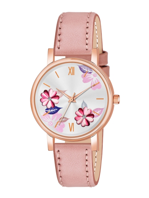 THE SHOPOHOLIC Printed Dial & Leather Straps Analogue Watch K-PEACH