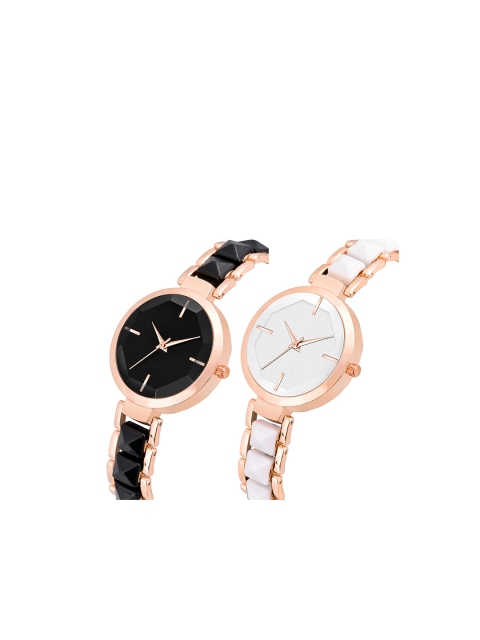 THE SHOPOHOLIC Women Set Of 2 Bracelet Style Straps Analogue Watch Mina Black-White