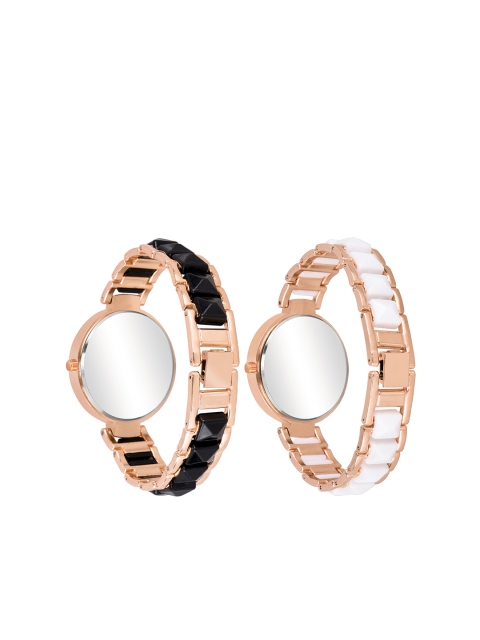 THE SHOPOHOLIC Women Set Of 2 Bracelet Style Straps Analogue Watch Mina Black-White