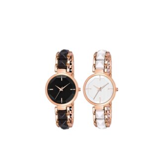 THE SHOPOHOLIC Women Set Of 2 Bracelet Style Straps Analogue Watch Mina Black-White