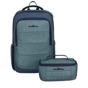 TRIBE Unisex Blue & Green Backpack with Lunch Bag