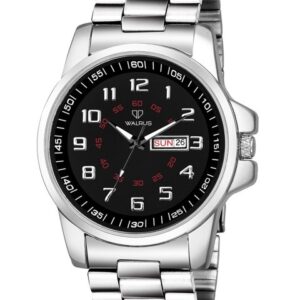 Men Black Brass Dial & Silver Toned Straps Analogue Watch