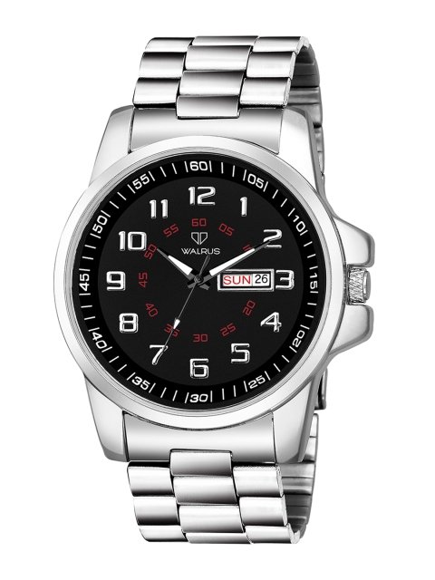 Men Black Brass Dial & Silver Toned Straps Analogue Watch