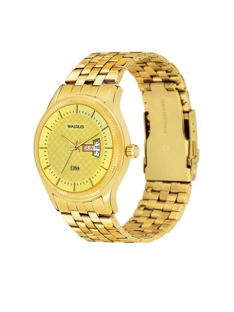 Men Gold-Toned Brass Dial & Gold Toned Stainless Steel Bracelet Style Straps Analogue Watch - Image 2