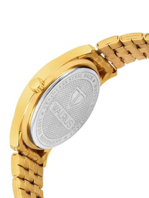 Men Gold-Toned Brass Dial & Gold Toned Stainless Steel Bracelet Style Straps Analogue Watch - Image 3