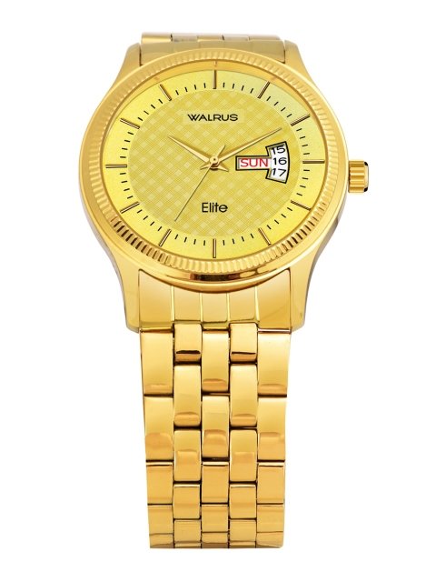 Men Gold-Toned Brass Dial & Gold Toned Stainless Steel Bracelet Style Straps Analogue Watch - Image 4