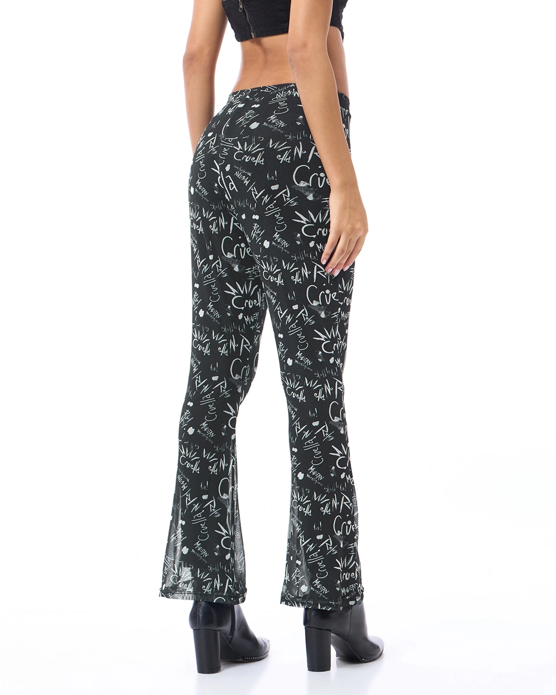 Black All Over Printed Slim Fit Flared Pants - Image 2