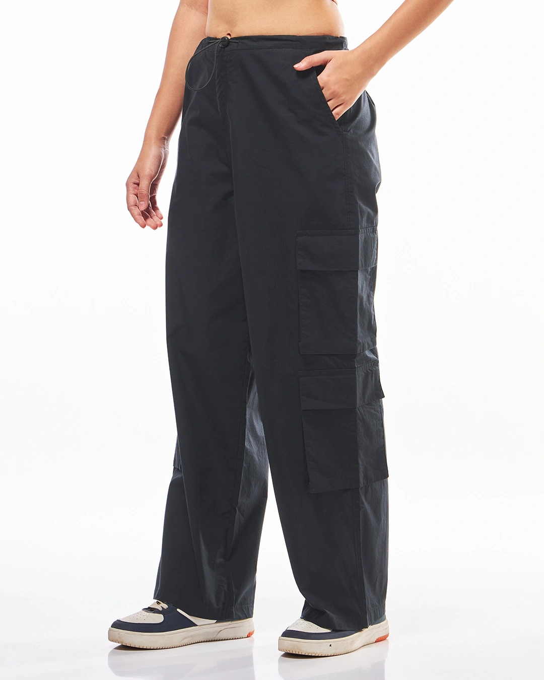 Black Baggy Oversized Cargo Parachute Pants