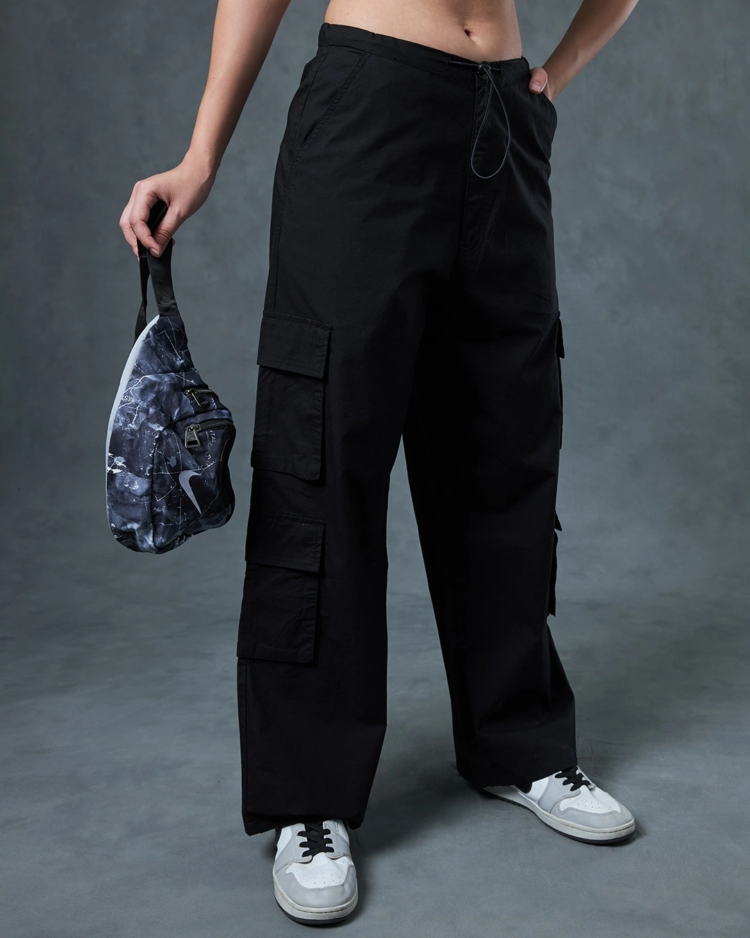 Black Baggy Oversized Cargo Parachute Pants