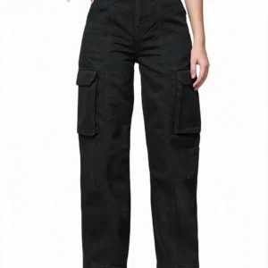 Black Straight Fit Cargo Jeans