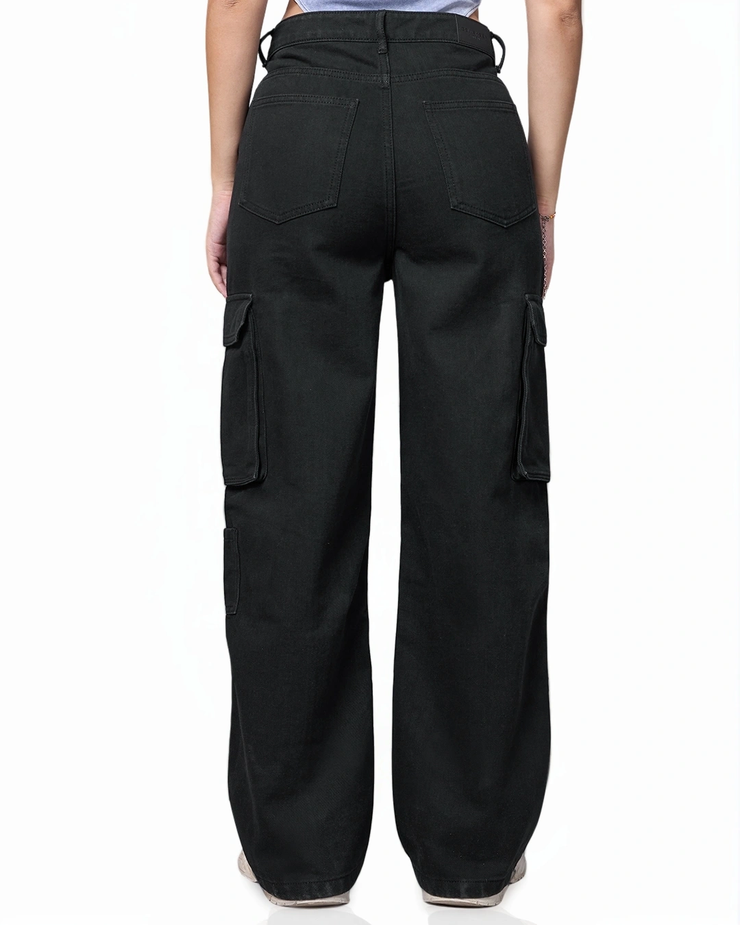 Black Straight Fit Cargo Jeans - Image 3