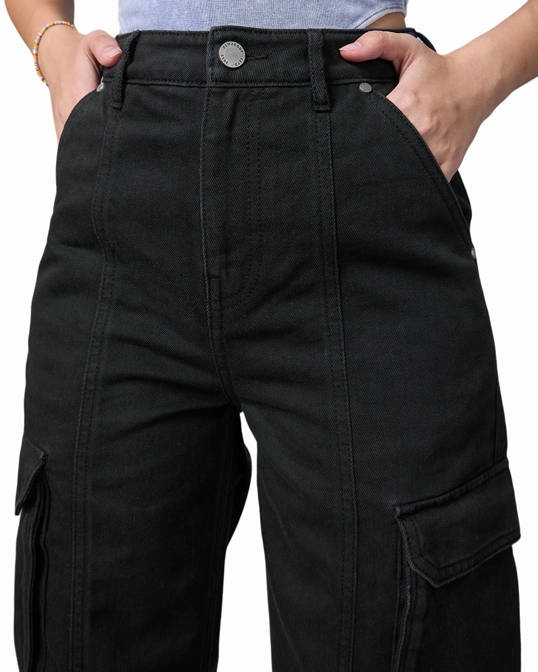 Black Straight Fit Cargo Jeans - Image 2