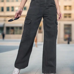 Black Straight Fit Cargo Jeans