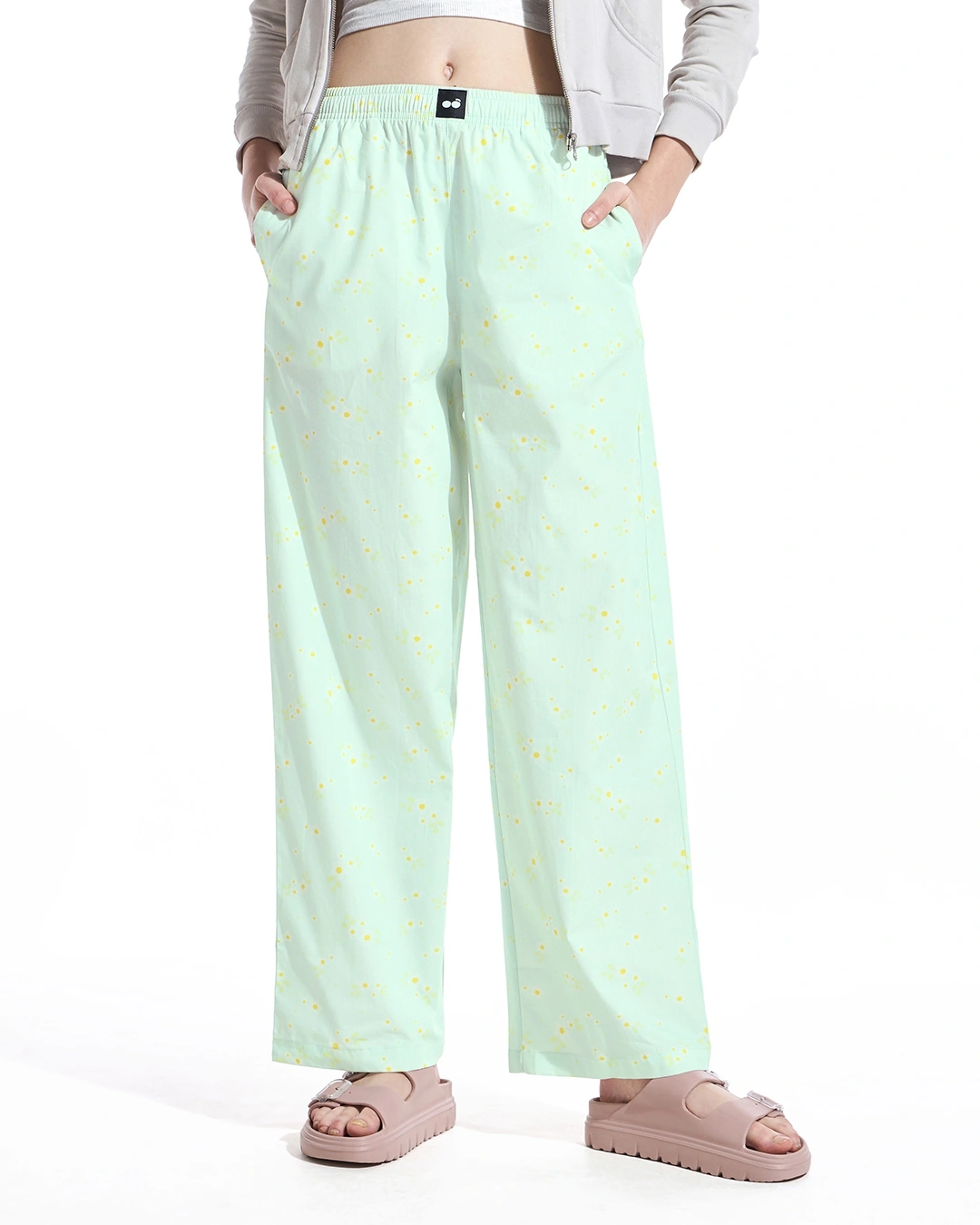 Light Green All Over Printed Wide Leg Pyjamas