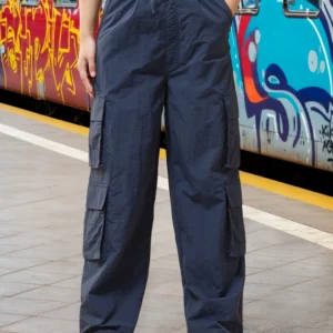 Blue Baggy Oversized Cargo Parachute Pants