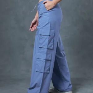 Blue Baggy Oversized Cargo Parachute Pants