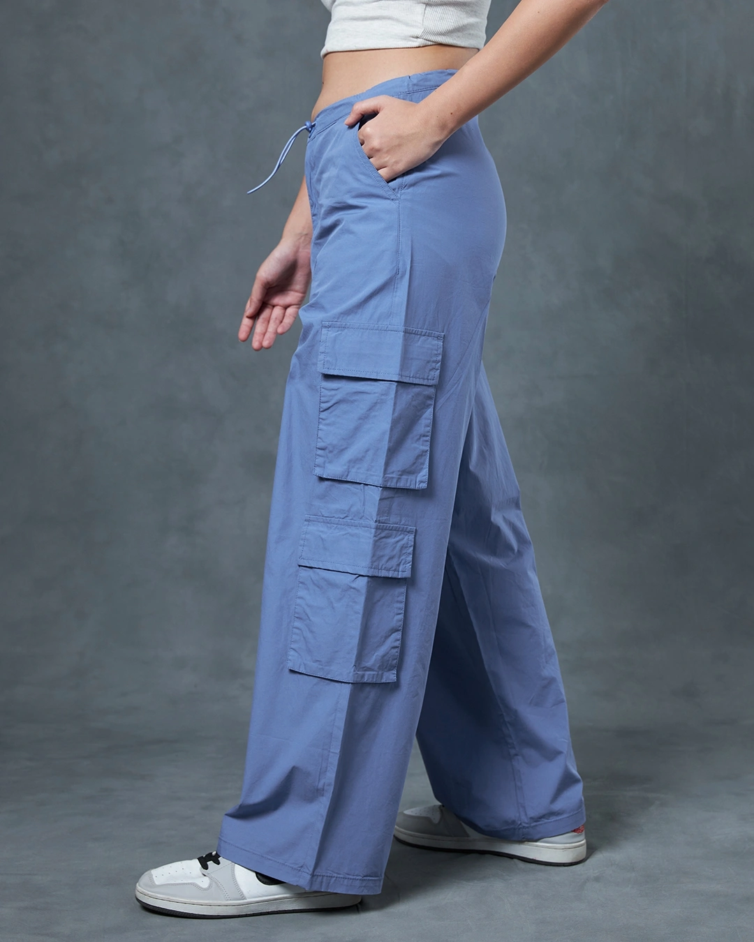 Blue Baggy Oversized Cargo Parachute Pants