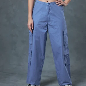 Blue Baggy Oversized Cargo Parachute Pants