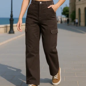 Brown Straight Fit Cargo Jeans