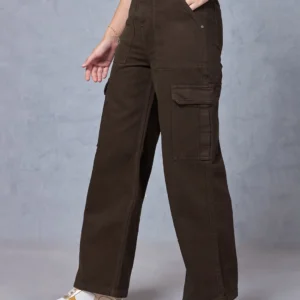 Dark Brown Straight Fit Cargo Jeans