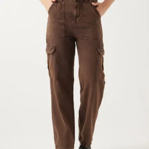 Brown Straight Fit Acid Wash Cargo Jeans