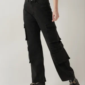 Dark Grey Wide Leg Cargo Jeans