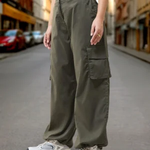 Green Baggy Oversized Cargo Parachute Pants