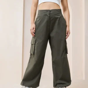Green Baggy Oversized Cargo Parachute Pants