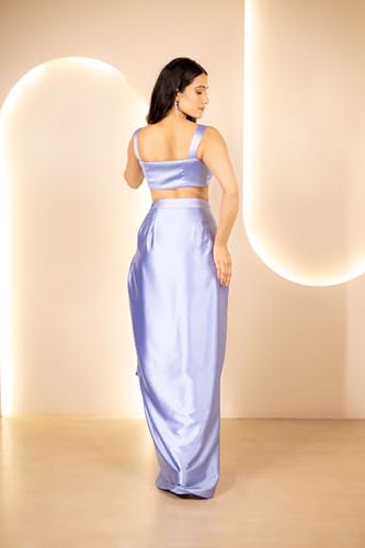 The Behruz Theory Embellished Blouse with Drape Skirt & Shrug | Elegant Drape Skirt | Modern Fusion Wear | Premium Fabrics | Perfect for Special Events | Party wear dress (Blue, XL) - Image 3