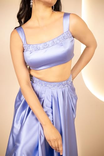 The Behruz Theory Embellished Blouse with Drape Skirt & Shrug | Elegant Drape Skirt | Modern Fusion Wear | Premium Fabrics | Perfect for Special Events | Party wear dress (Blue, XL) - Image 4