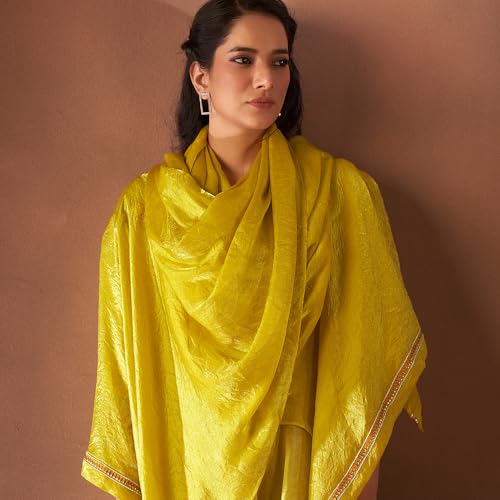 Kalaamay Women’s Golden Marigold Anarkali Dress | Premium Glass Tissue Fabric with Hand Embroidery With Matching Dupatta Salwar Suit for Women (XL) - Image 4