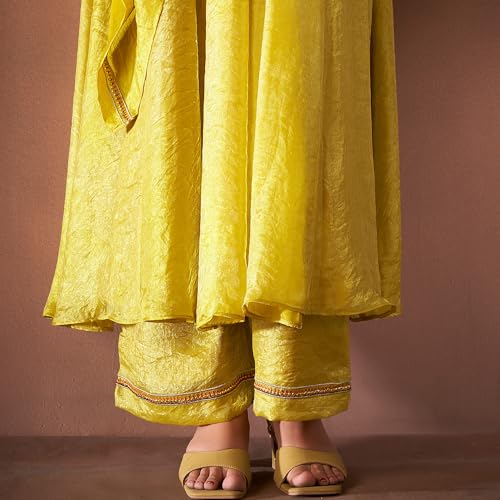 Kalaamay Women’s Golden Marigold Anarkali Dress | Premium Glass Tissue Fabric with Hand Embroidery With Matching Dupatta Salwar Suit for Women (XL) - Image 5