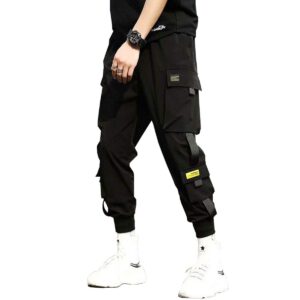 Astellarie Mens Punk Cargo Pants Hip-hop Jogger Patchwork Popular Baggy Teachwear Pants (Dblack,34-36 Inch)